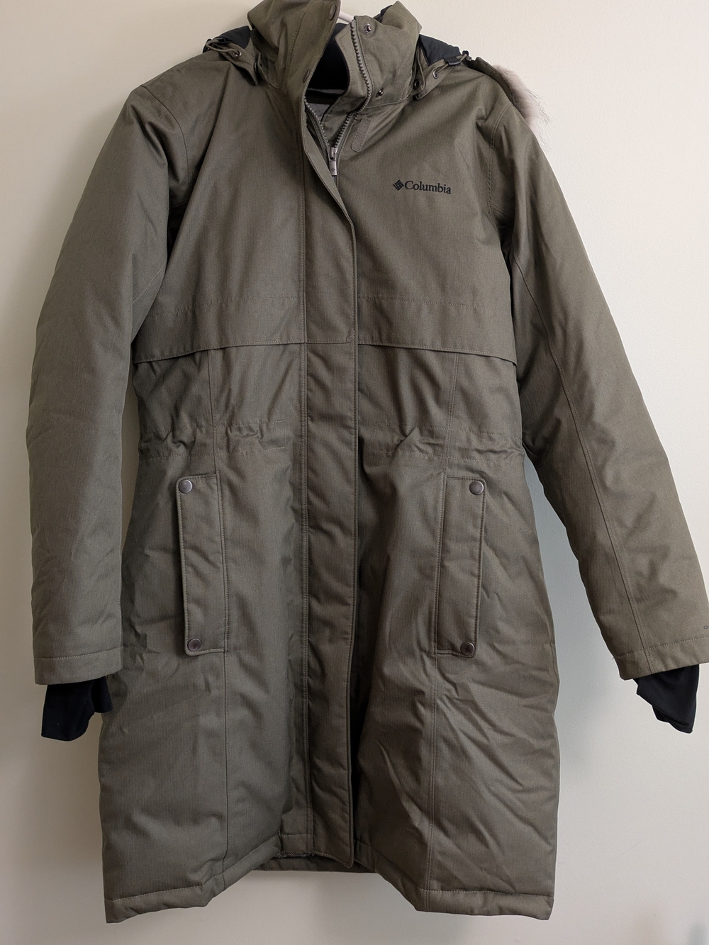 Columbia Suttle Mountain Long Insulated Winter Jacket – Women’s Large – Olive Gr